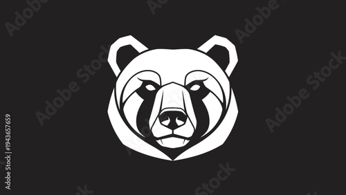 Stylized White Bear Head Emblem on Black Background.