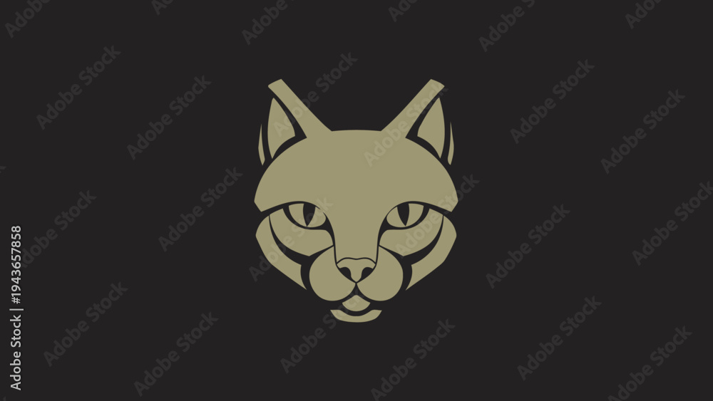 Fototapeta premium Stylized Golden Cat Face Emblem on Dark Background.