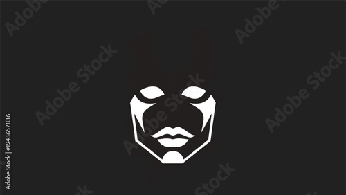 Stylized White Face Icon on Black Background.