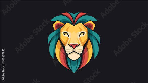 Stylized Lion Head Emblem with Vibrant Mane.