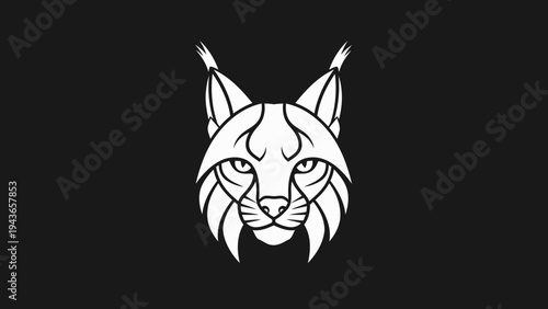 Stylized White Lynx Head Emblem on Black Background.