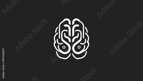 Stylized White Brain Icon on Dark Background.