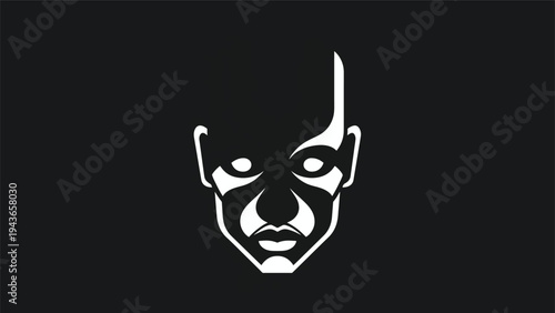 Stylized White Face Illustration on Black Background.