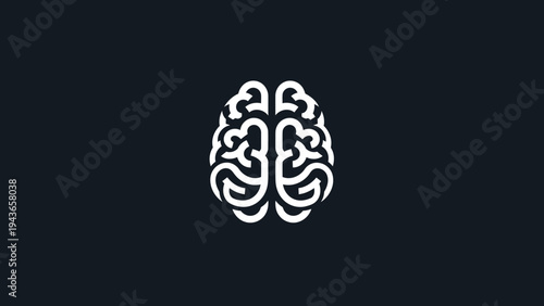 Stylized White Brain Icon on Dark Background.