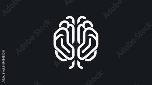 Stylized White Brain Icon on Dark Background.