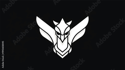 Stylized White Owl Emblem on Black Background.