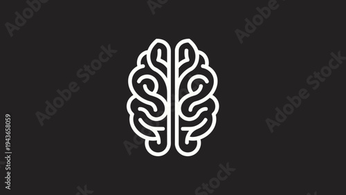 Stylized White Brain Icon on Dark Background.