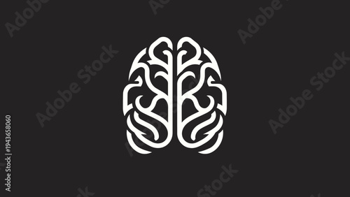 Stylized White Brain Icon on Dark Background.