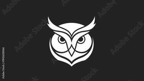 Stylized White Owl Face Emblem on Dark Background.