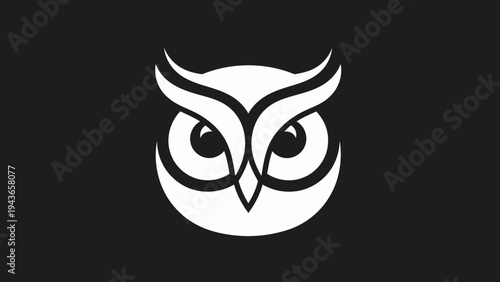 Stylized White Owl Face Logo on Black Background.