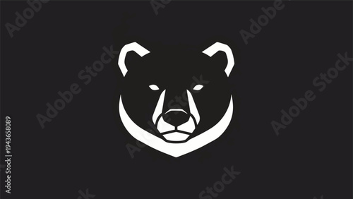 Stylized White Bear Head Emblem on Black Background.