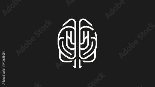 Stylized White Brain Icon on Dark Background.