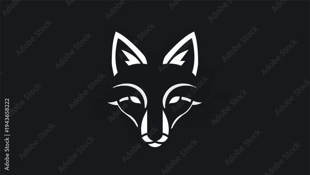 Fototapeta premium Stylized White Fox Face Silhouette on Black Background.