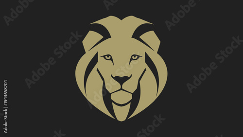 Stylized Golden Lion Head Emblem on Black Background.