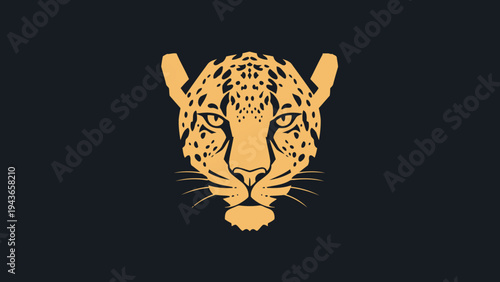 Stylized Golden Leopard Head Emblem on Dark Background.