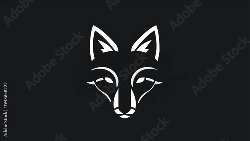 Stylized White Fox Face Silhouette on Black Background.