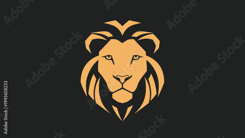 Stylized Golden Lion Head Emblem on Dark Background.
