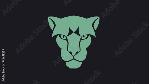 Stylized green panther face logo on dark background.