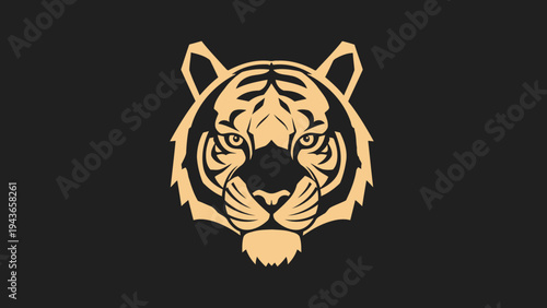 Stylized Golden Tiger Face Emblem on Dark Background.