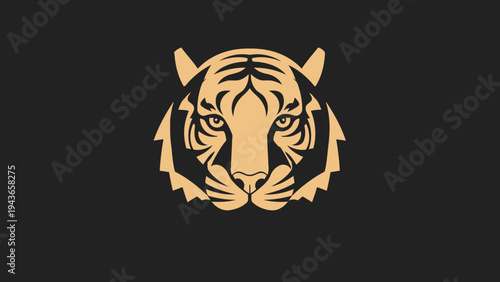 Stylized Golden Tiger Head Emblem on Dark Background.