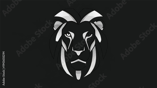 Stylized Lion Head Logo Design Minimalist Black and White.