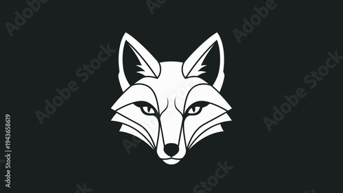 Stylized White Fox Head Logo on Black Background.