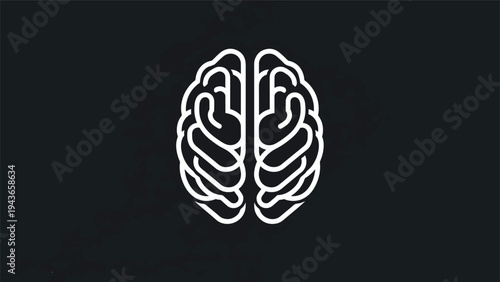 Stylized White Brain Outline on Dark Background.