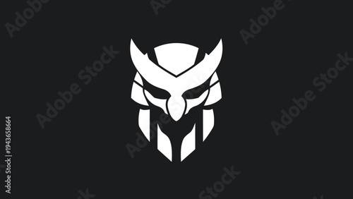 Stylized White Owl Mask Emblem on Black Background.
