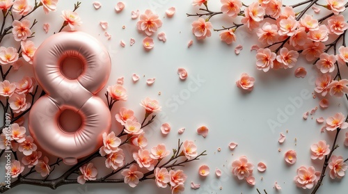 March 8 inscription women's day flowers