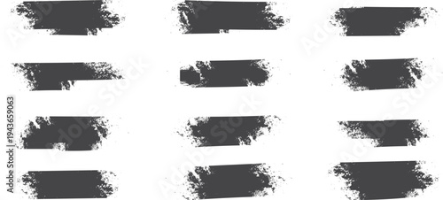 Set of 12 black brush stroke banners vector