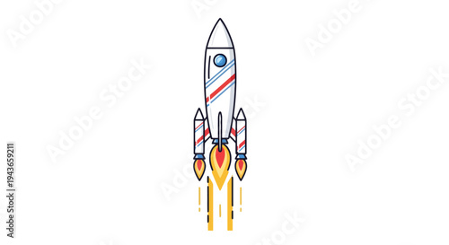 Vector rocket ship icon, colorful, launching upwards