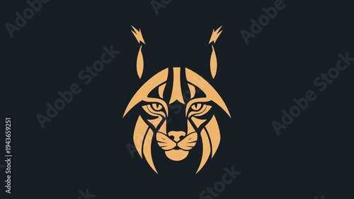 Stylized Lynx Head Emblem with Golden Geometric Design.
