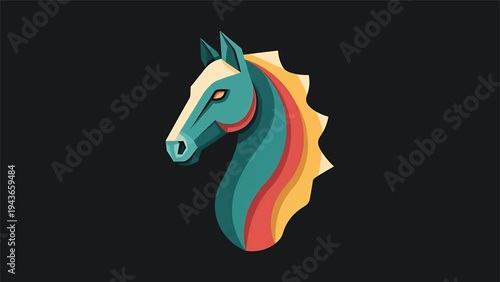 Stylized Horse Head with Vibrant Mane and Tail.
