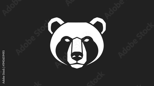 Stylized White Panda Bear Face Logo Design.