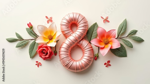 March 8 inscription women's day flowers
