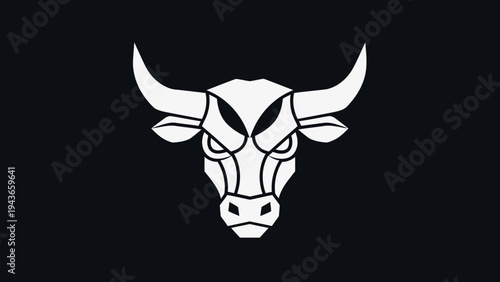 Stylized White Bull Head Emblem on Dark Background.