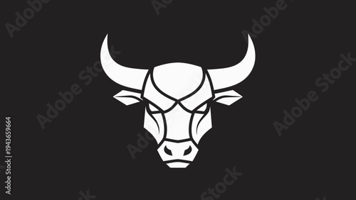 Stylized White Bull Head Graphic on Dark Background.