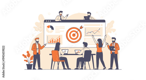 Wallpaper Mural Team working together on a business strategy with a target and charts. Torontodigital.ca