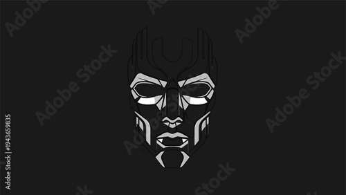 Stylized Human Face with Intense Gaze and Sharp Features.