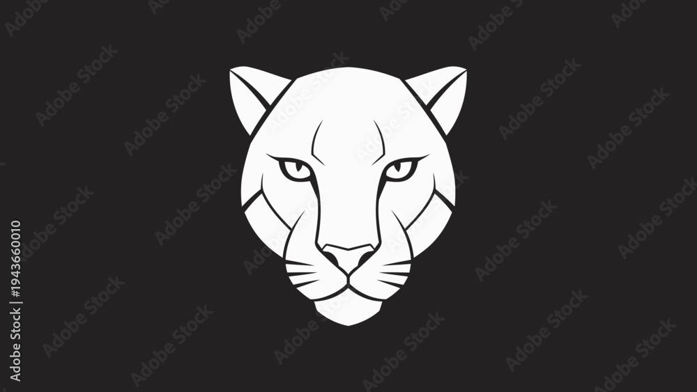 Fototapeta premium Stylized White Panther Head Emblem on Black Background.