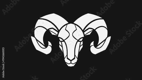 Stylized Ram Head Zodiac Symbol Aries Constellation.