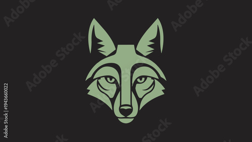 Stylized Green Fox Head Logo Design on Dark Background.
