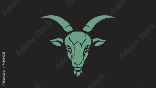 Stylized Green Goat Head Emblem with Horns.