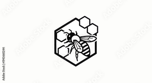 Bee Honeycomb Icon Black White Illustration.