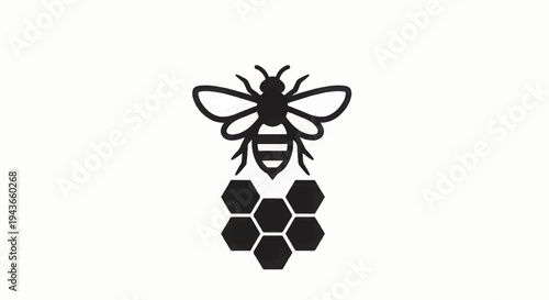 Bee Honeycomb Simple Black Illustration Design.