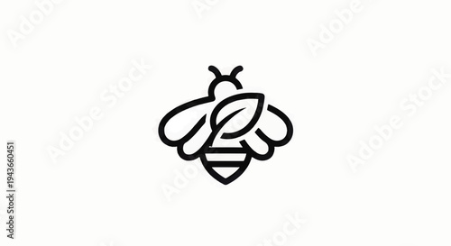Simple Black Line Drawing of a Bee.