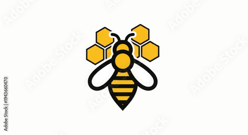 Yellow Bee with Black Stripes Illustration.