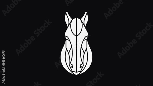 Stylized White Horse Head Silhouette on Black Background.