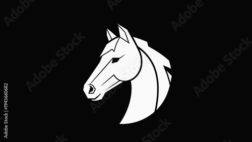 Stylized White Horse Head Silhouette on Black Background.