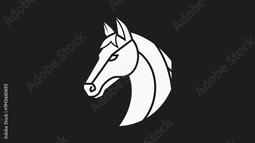 Stylized White Horse Head Silhouette on Black Background.